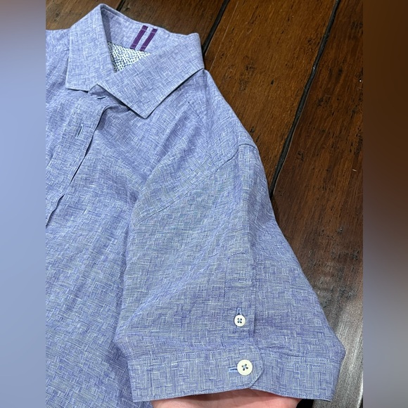 Robert Graham Linen Blend Short Sleeve Button Down Mens Size M Blue Tailor Fit - Picture 3 of 11
